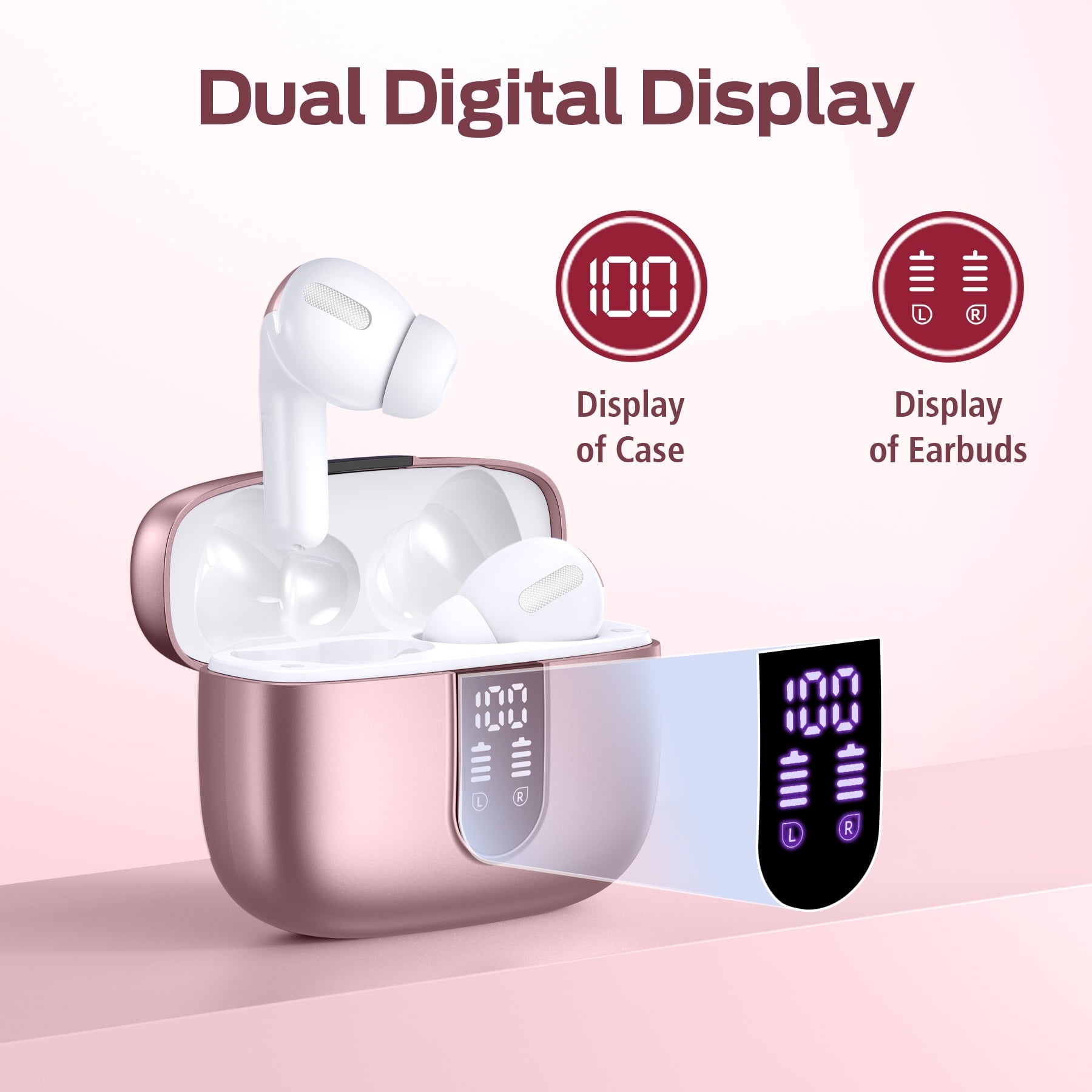VEATOOL Bluetooth Headphones True Wireless Earbuds 65H Playback Power Display Earphones with Wireless Charging Case IPX7 Waterproof in-Ear Earbuds with Mic for TV Phone Computer Laptop