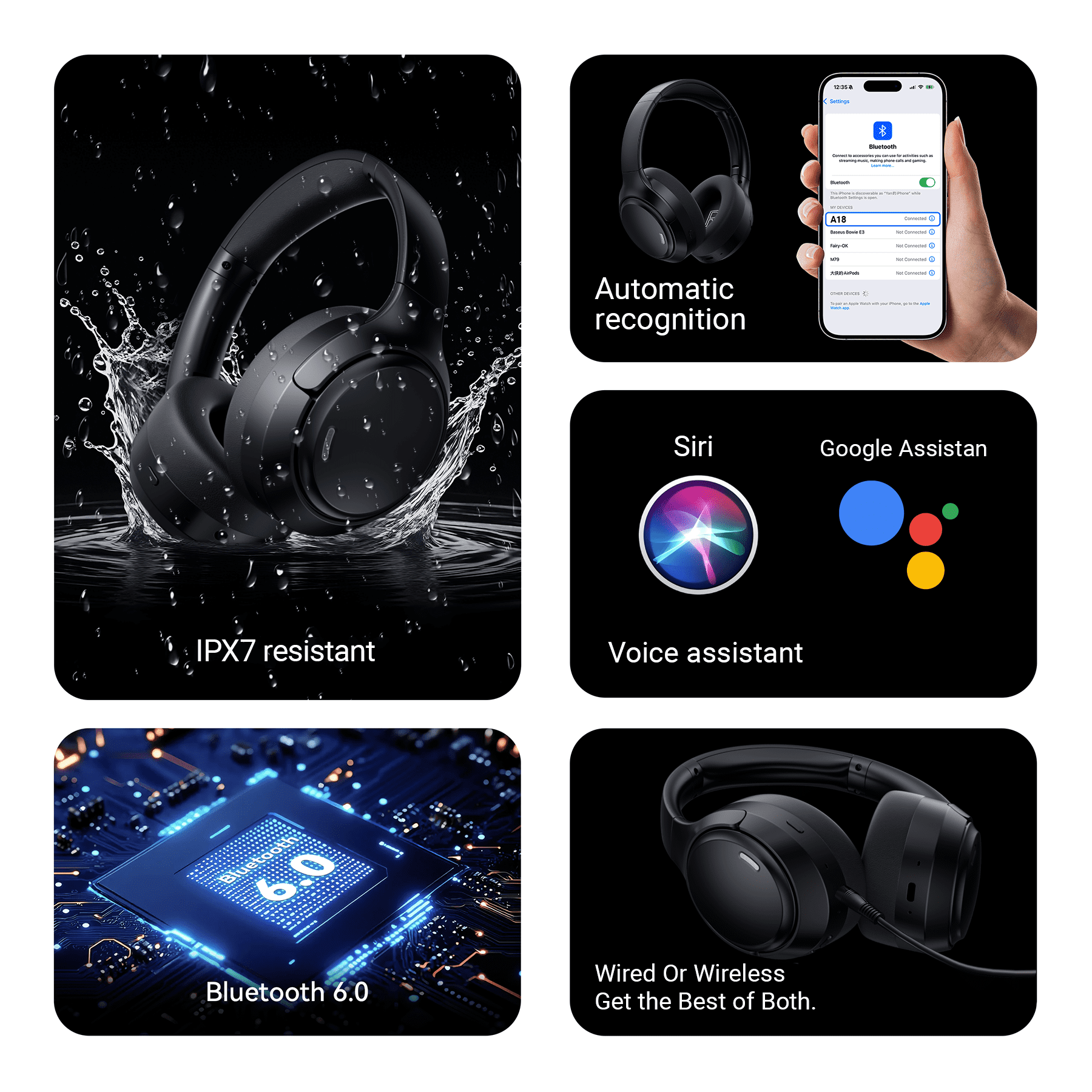 Hybrid Active Noise Cancelling Headphones,-50dB Wireless Bluetooth Headphones with Hi-Res Audio,120H Playtime Over Ear Bluetooth Headphones with 6 ENC Clear Mic,ANC Headphone for Travel Home Office